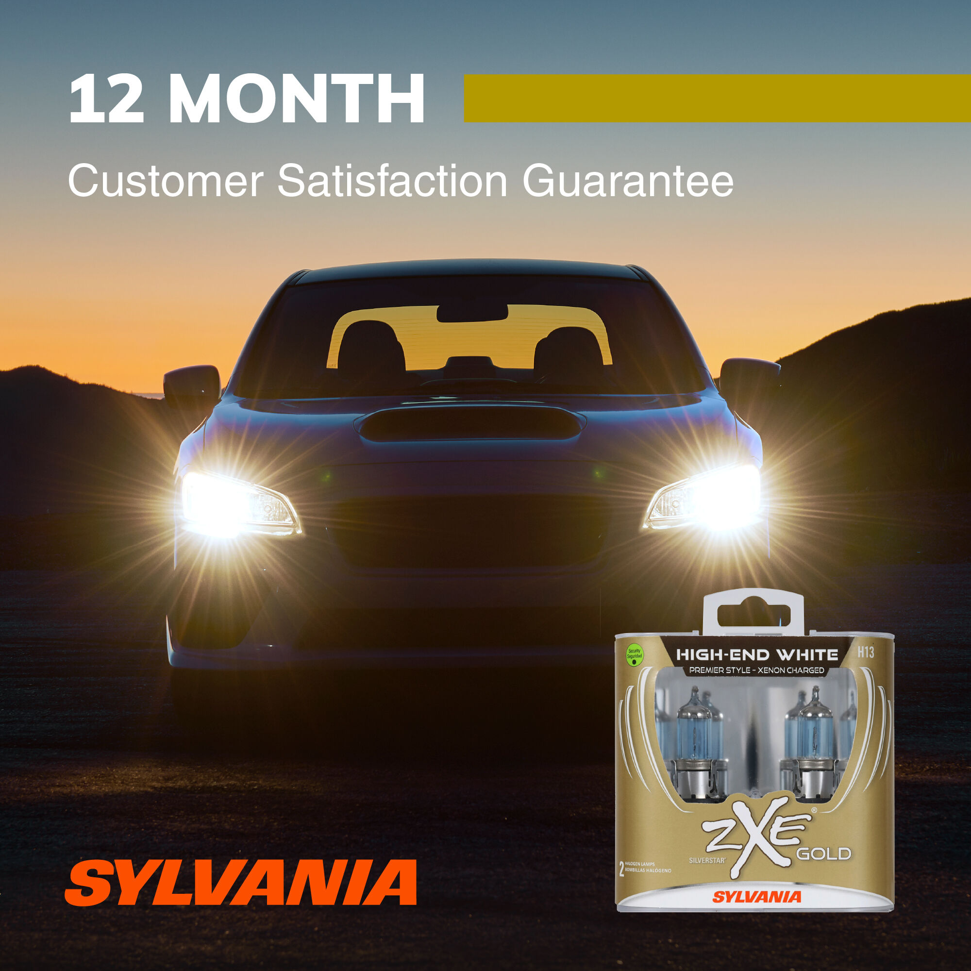 SYLVANIA H13 SilverStar zXe Gold Halogen Headlight Bulb, 2 Pack